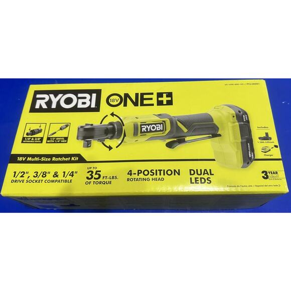 NWT RYOBI ONE+18V Cordless Multi-Size Ratchet 3/8 and 1/4 in - Picture 2 of 4